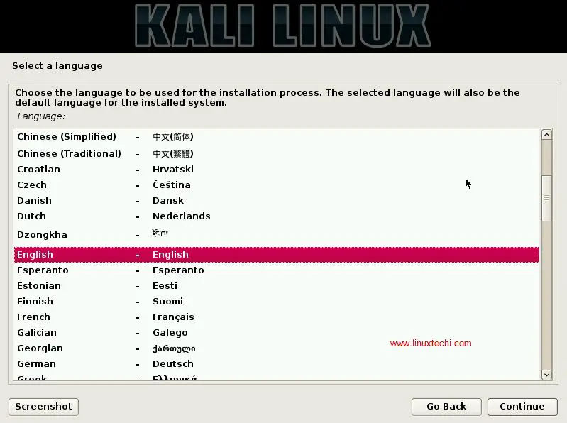 Select-Language-During-Kalilinux-installation