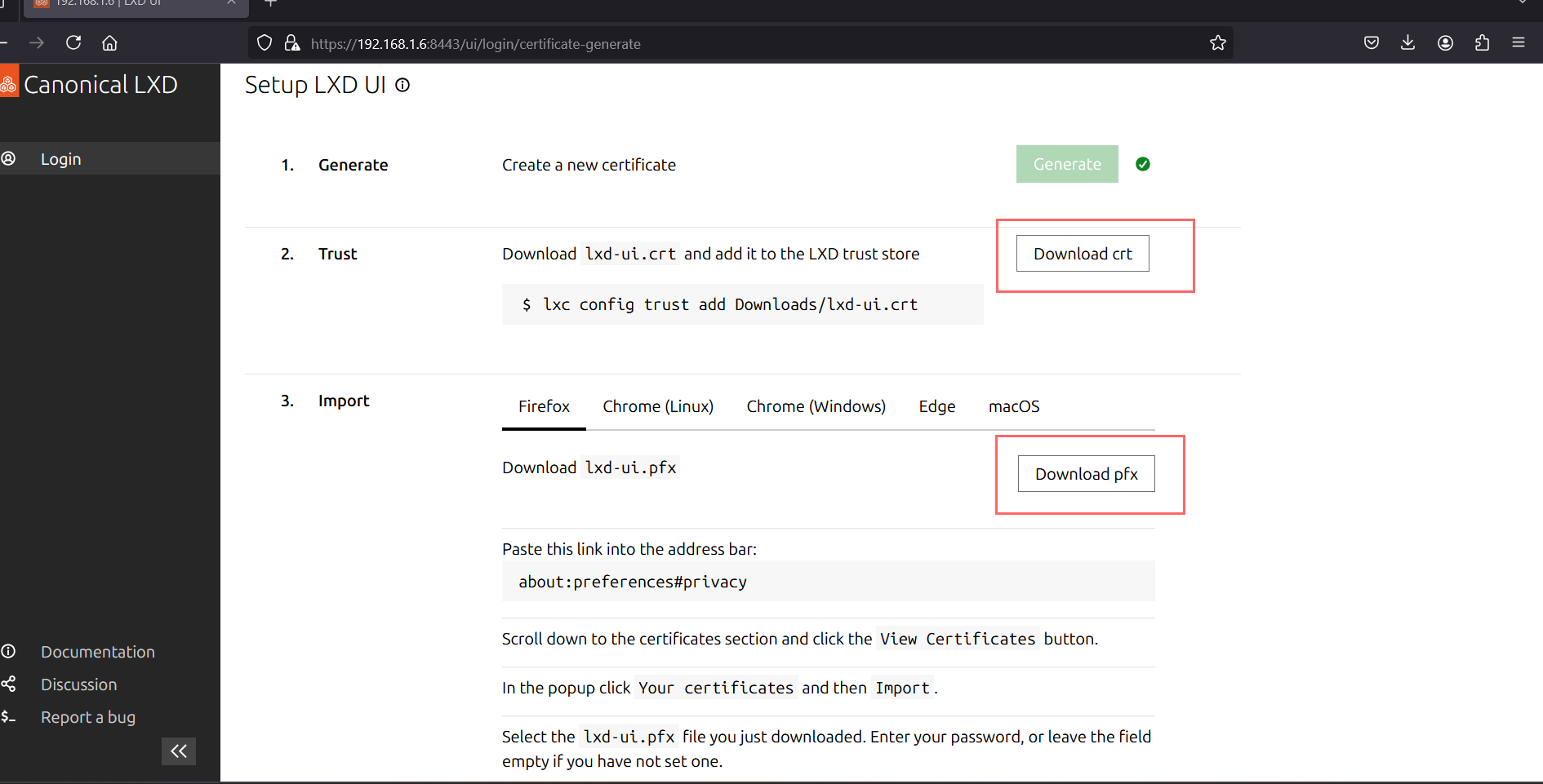 Download CRT And PFX File For LXD UI