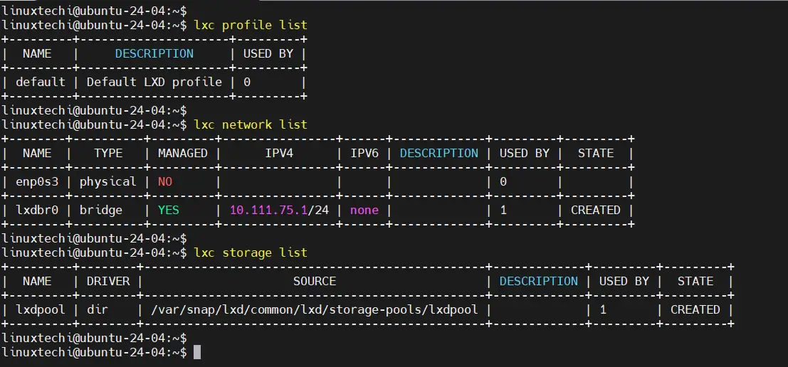 LXC Storage Networking Profile Ubuntu