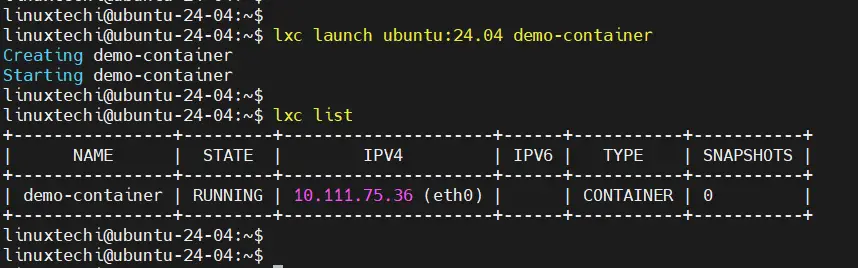 Launch LXC Container On Ubuntu 24.04