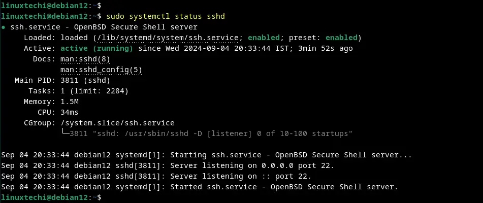 SSHD Service Status on Debian 12