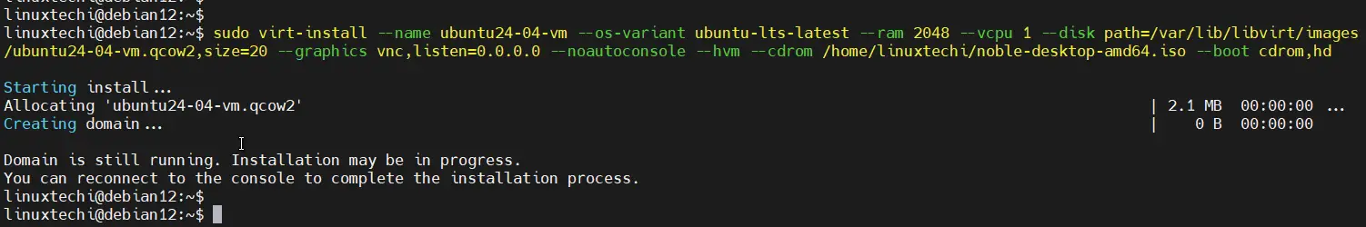 Create VM Using Virt Install Debian 12