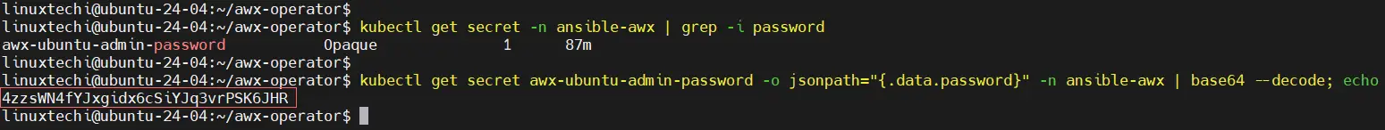 Ansible AWX Admin User Password Ubuntu 24.04