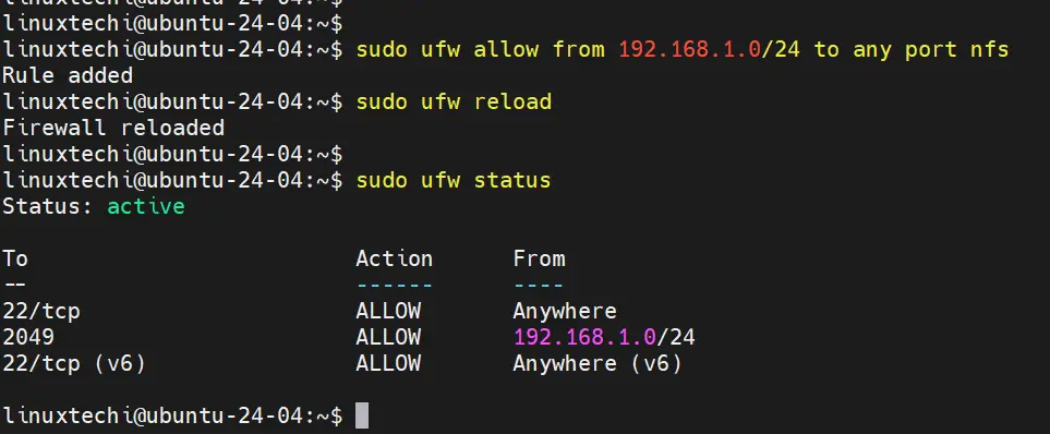 NFS Server Firewall Rules Ubuntu 24.04