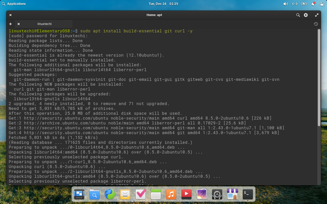 Install Git Curl on Elementary OS 8