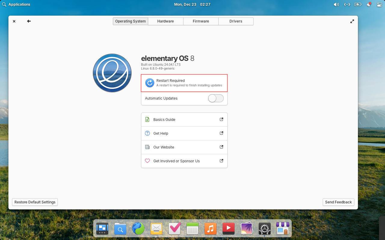 Restart Elementary OS 8 After Installing Updates