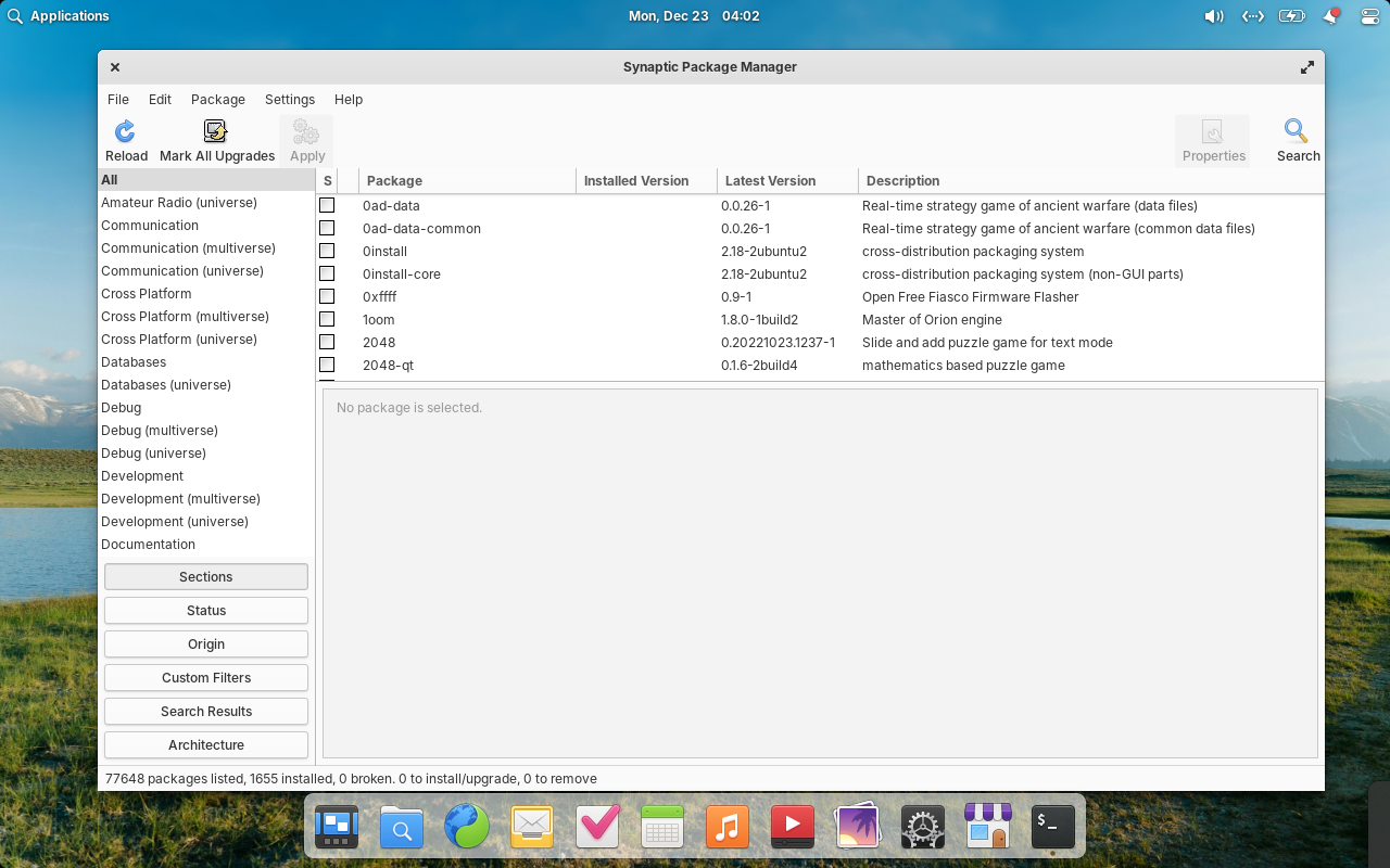 Synaptic Package Manager On Elementary OS 8