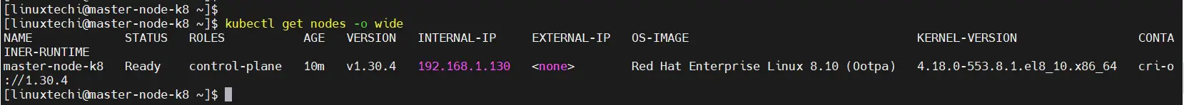 Kubectl Get Nodes Wide RHEL 8 K8s