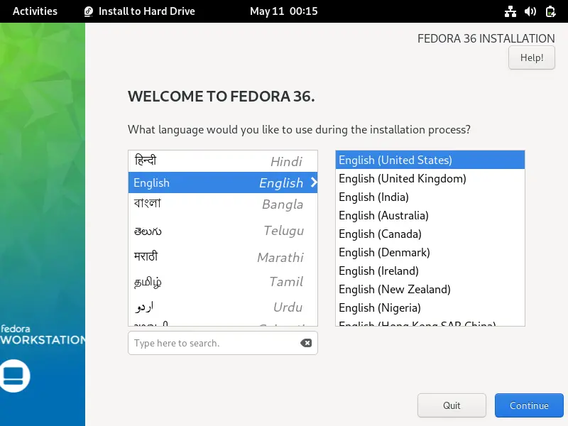 言語-選択-Fedora36-インストール