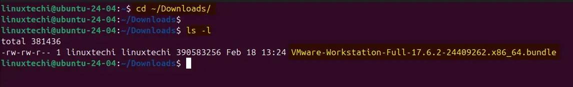 List VMware Workstation bundle File Ubuntu Command line