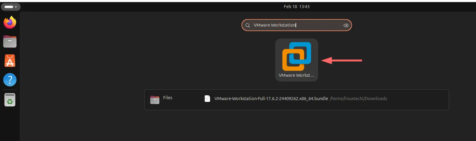 Search VMWare WorkStation Pro on Ubuntu Desktop