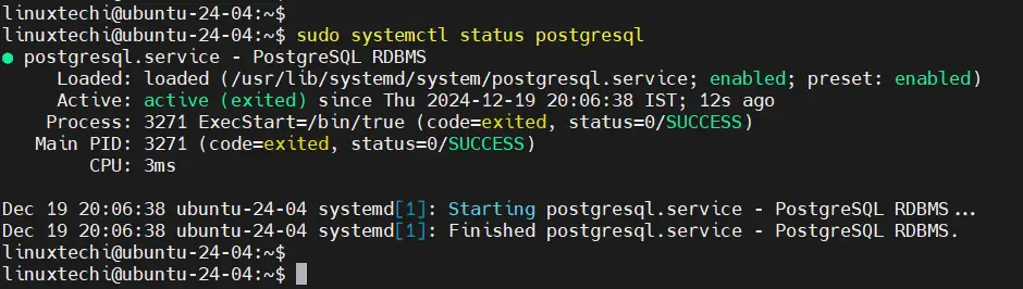 PostgreSQL Service Status Ubuntu 24.04