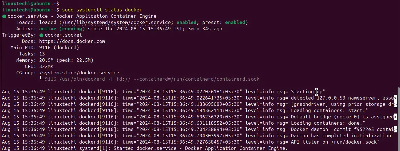 Docker Service Status Ubuntu