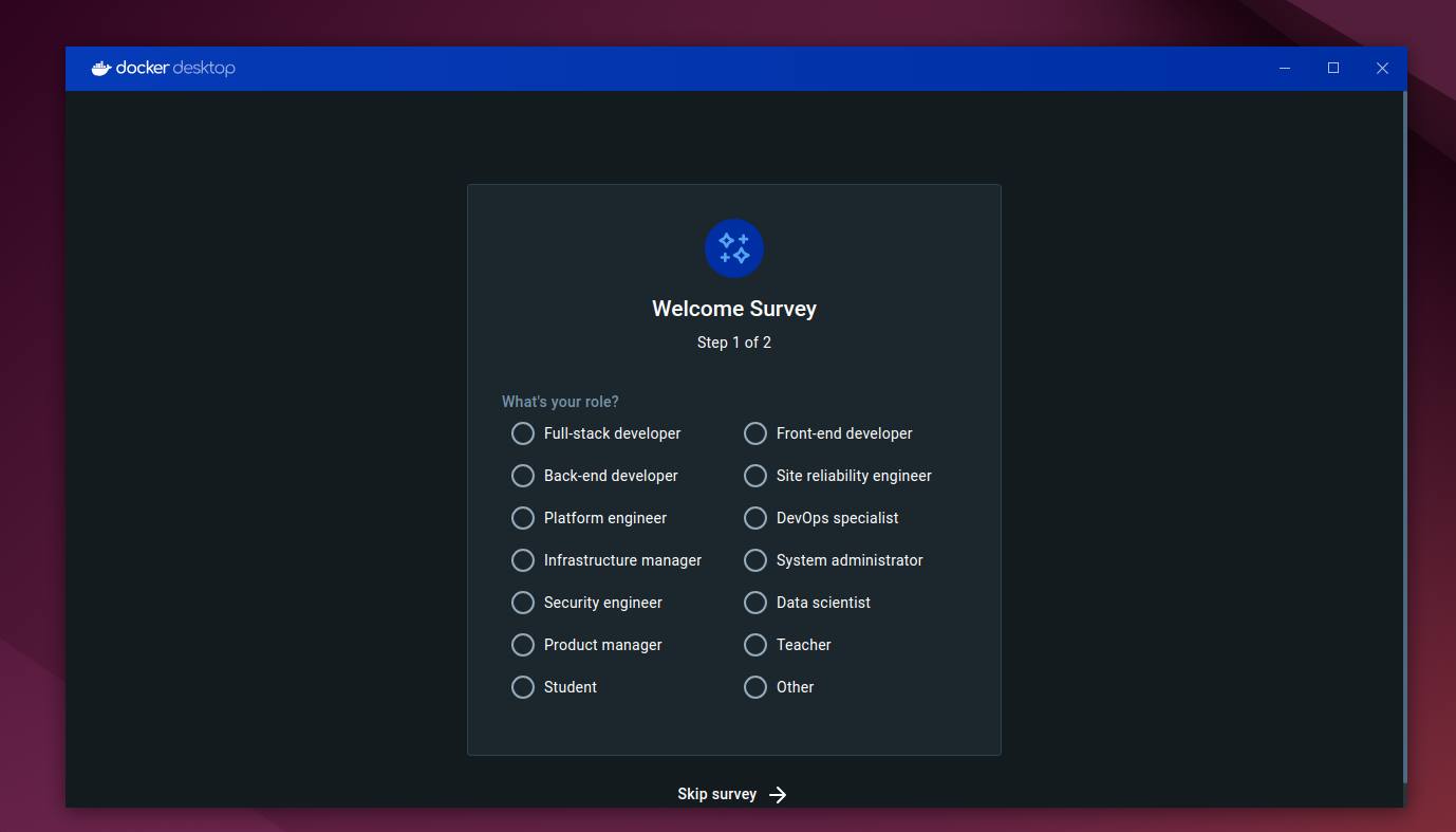 Skip Docker Desktop Survey