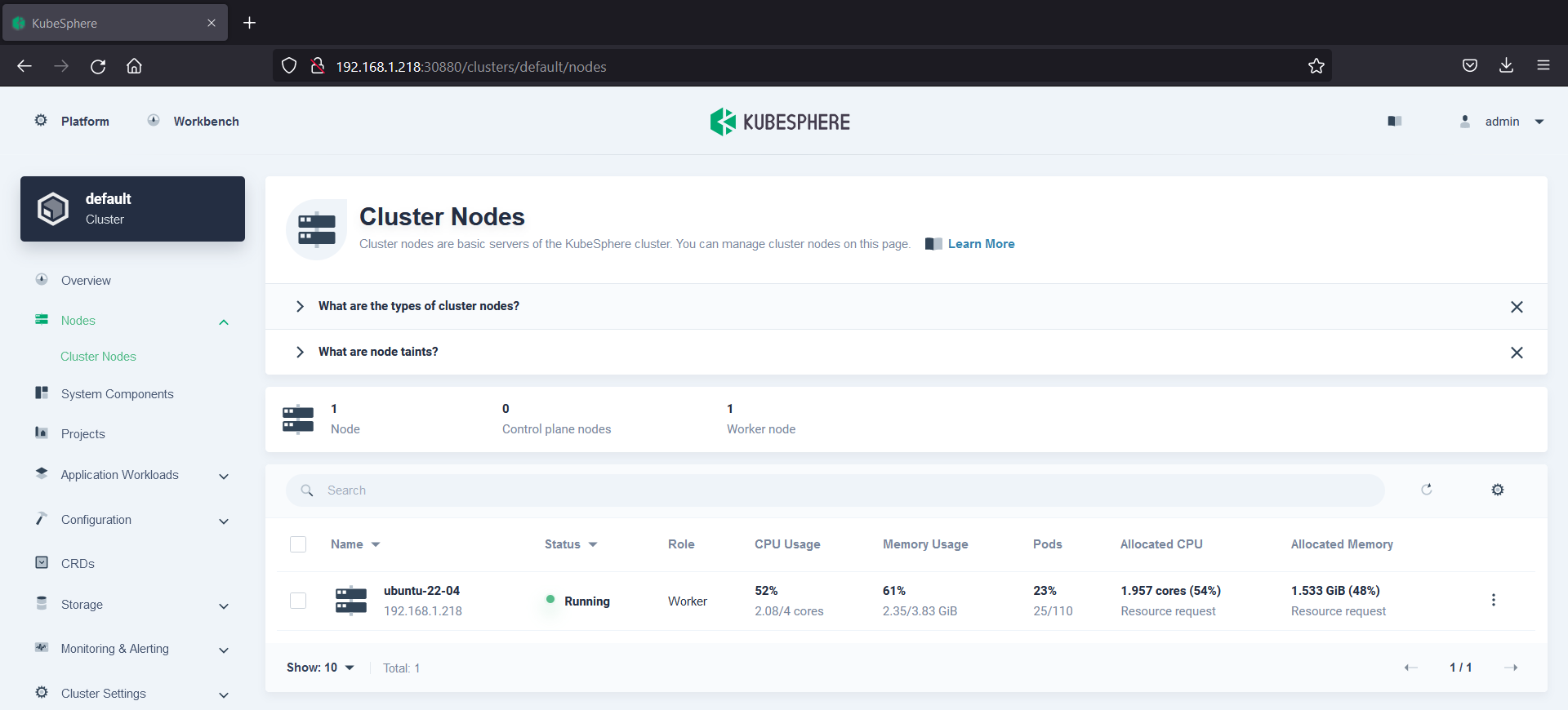 Node-Info-KubeSphere-Ubuntu