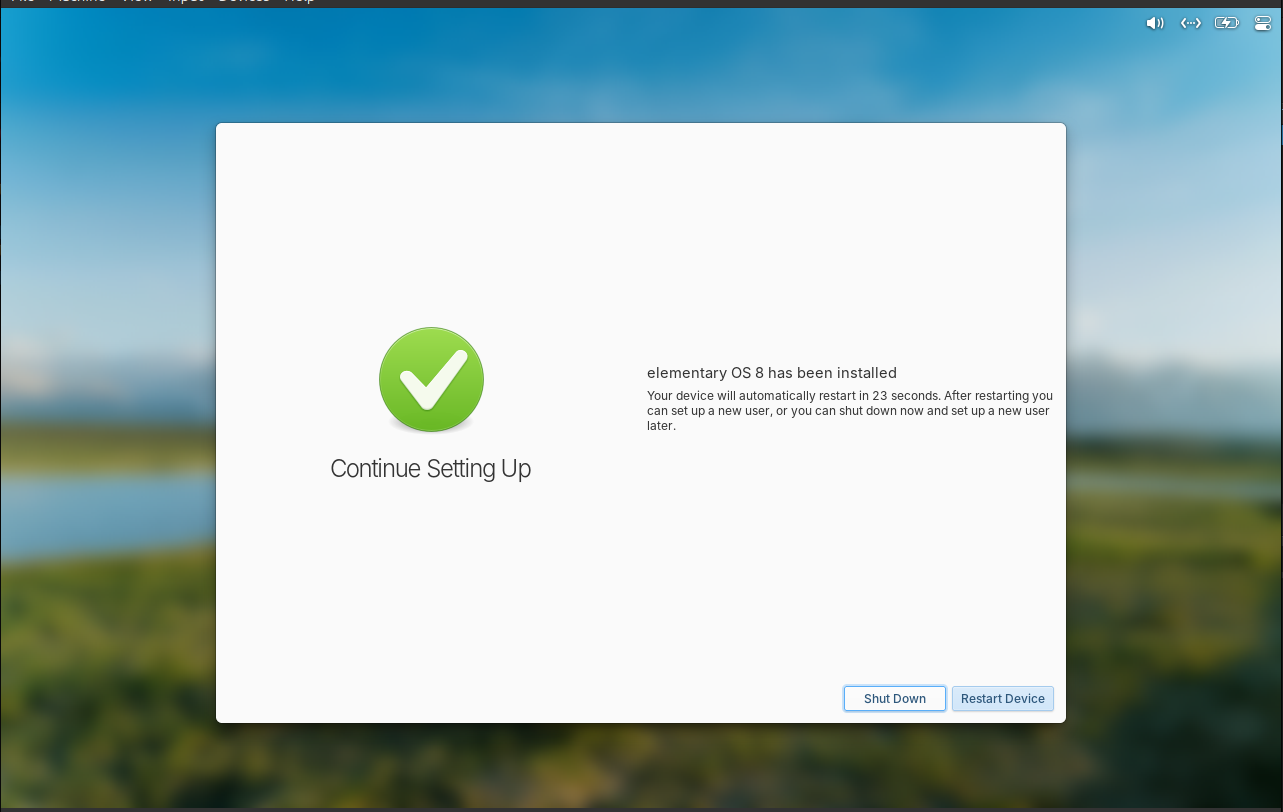 Elementary OS 8 Installation Completed Message
