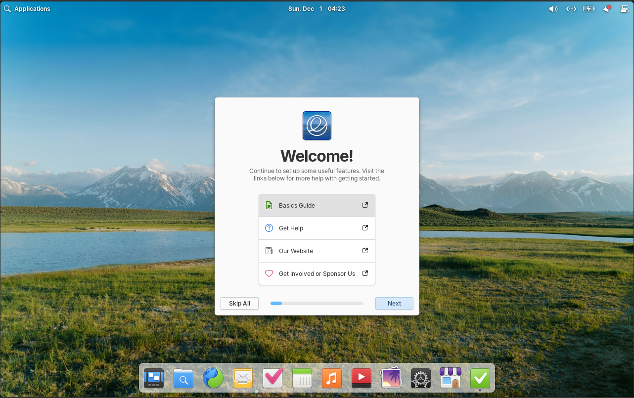 Welcome Screen Elementary OS 8 Post Installation