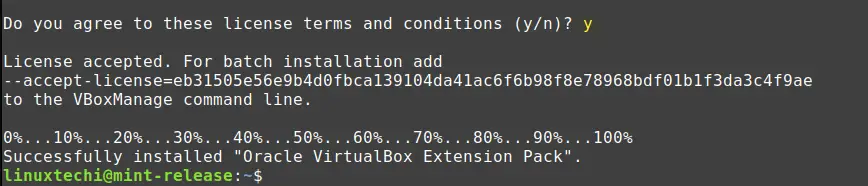 Accept VirtualBox Extension Pack License Terms Linux Mint 22