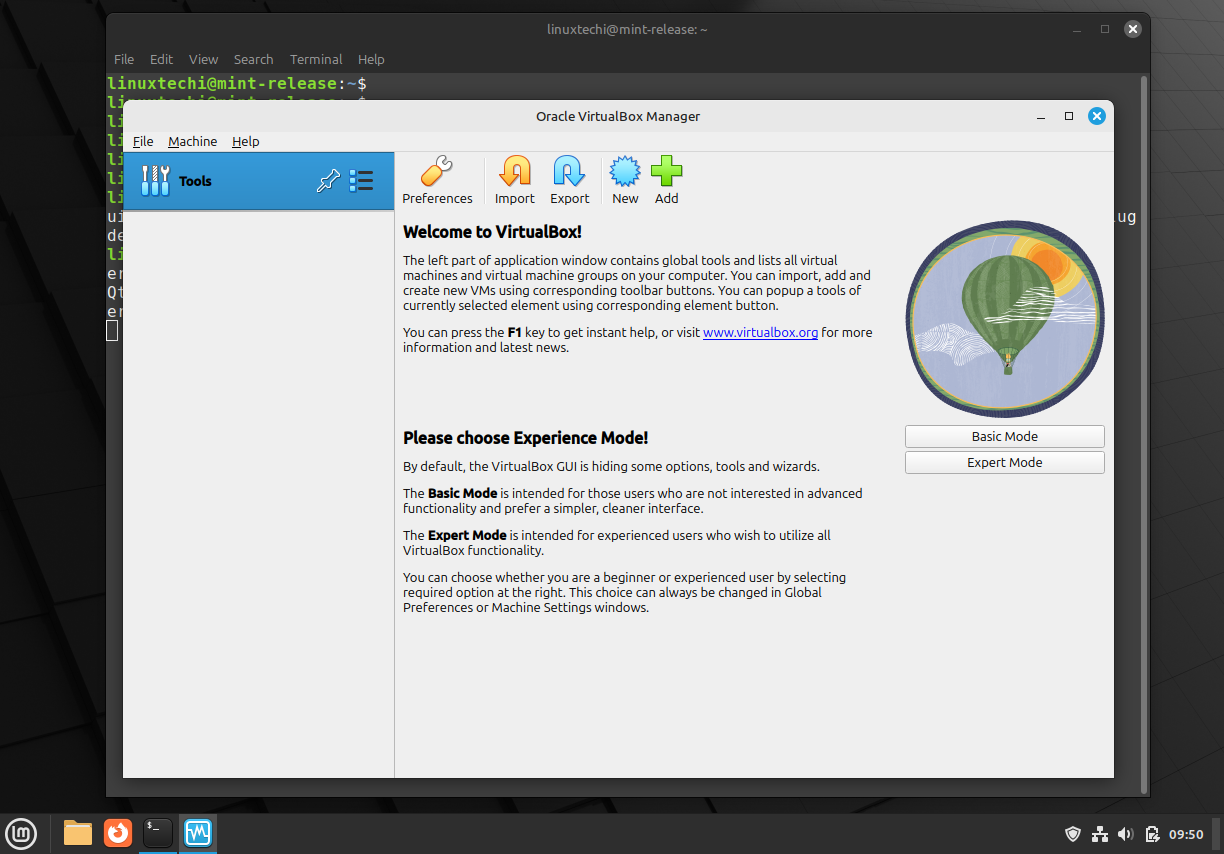 virtualBox GUI On Linux Mint 22