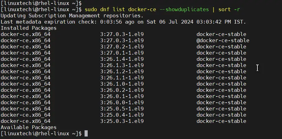 Docker CE Versions for RHEL 9