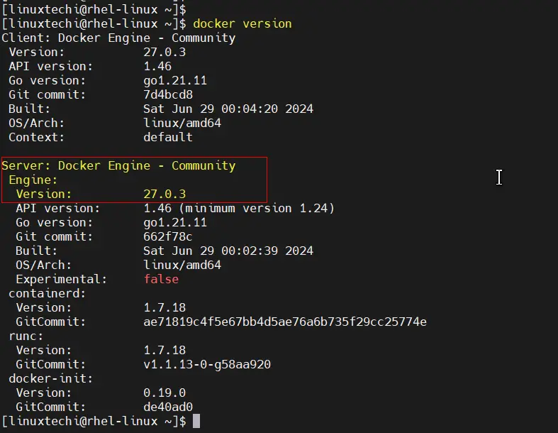 Docker Version Command Output