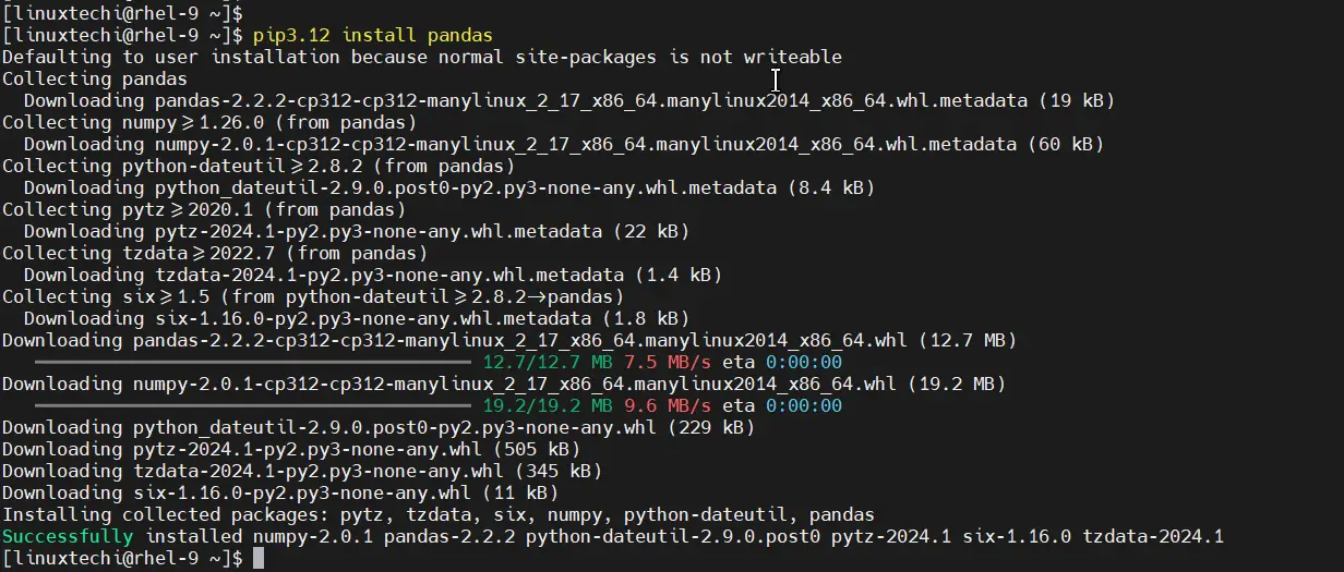 Install Pandas Package Pip 3.12 RHEL 9