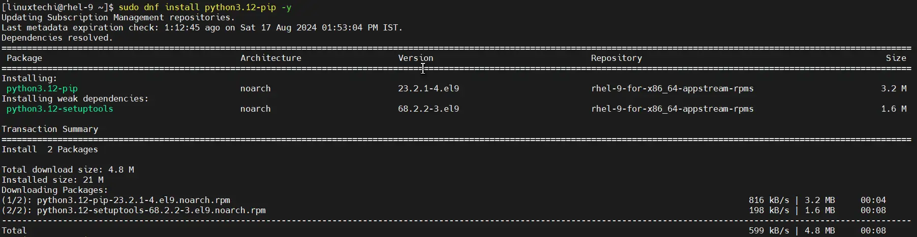 Install Python 3.12 Pip Using DNF Command