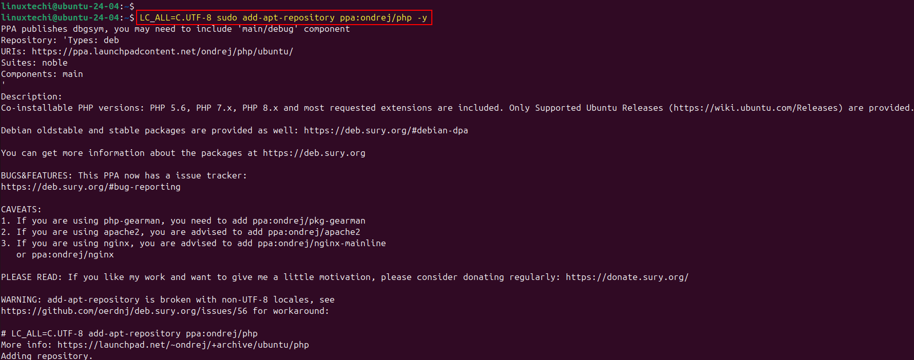 Adding Third Party PPA PHP Repository Ubuntu 24.04