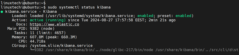 Kibana Service Status Ubuntu