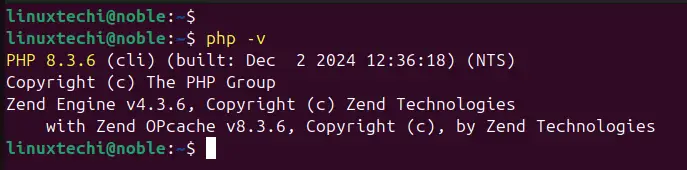 PHP Version Check Ubuntu 24.04 Command Line