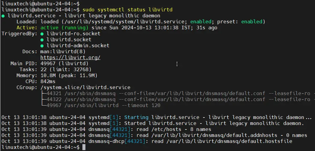 Libvirtd Service Status Ubuntu 24.04