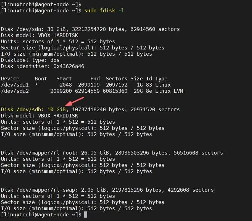 fdisk command output linux