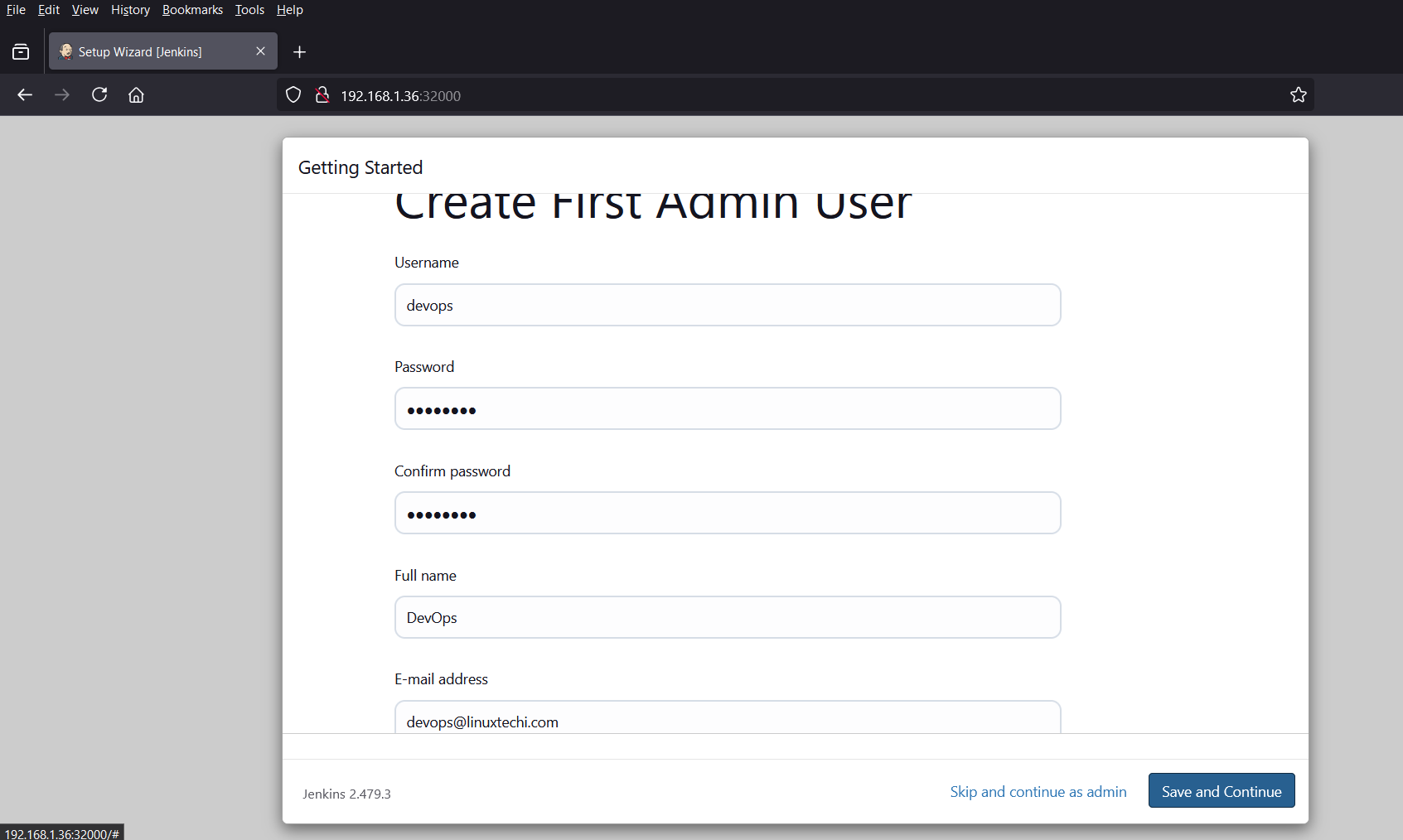 Admin User Details Jenkins Web UI Kubernetes