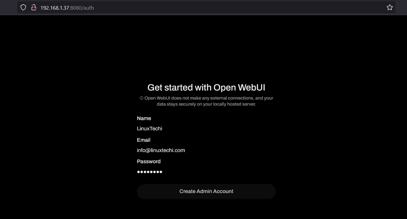 Create Admin Account for WebUI DeepSeek