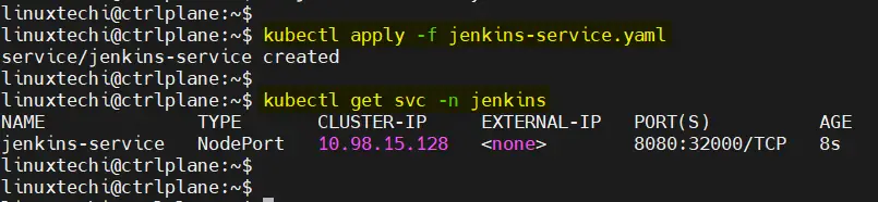 Jenkins Service Details Kubernetes