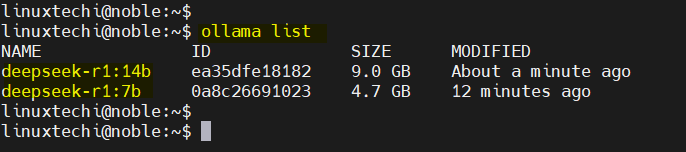 List Downloaded DeepSeek Model Ubuntu Command Line