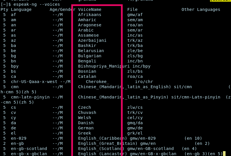 espeak languages