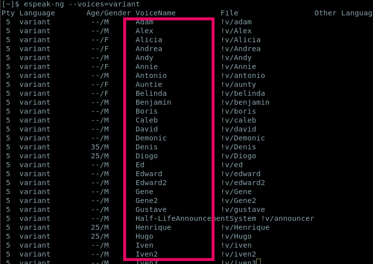 espeak variant